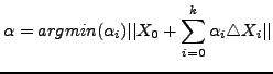 $\displaystyle \mathbf{\alpha} = argmin(\alpha_i) \vert\vert X_0 + \sum_{i=0}^k \alpha_i \triangle X_i \vert\vert$