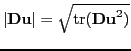 $ \vert\textbf{Du}\vert=\sqrt{\textnormal{tr}(\textbf{Du}^2)}$
